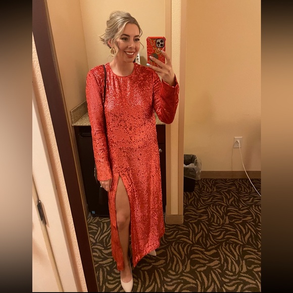 Red sequin ASOS dress size 4 maxi with slit - Picture 9 of 9